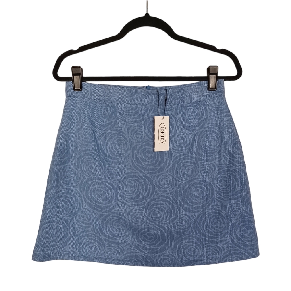 CIDER Floral Rose Blue Mini A-Line Skort Skirt Large NWT